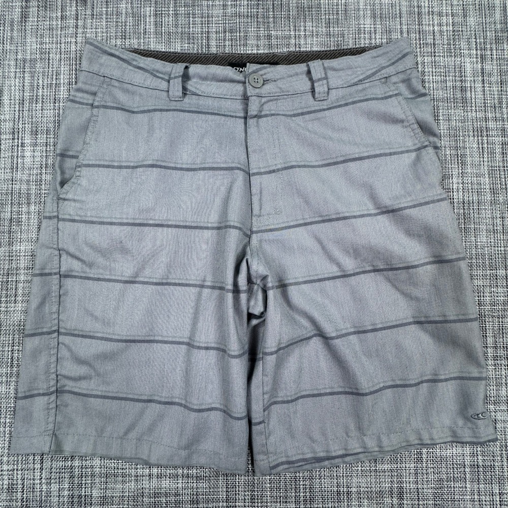 O'Neill Mens 32 Gray Striped Chino Shorts Flat Front Polyester Viscose Pockets